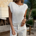 Spring Summer Solid Color Casual Wool Short Sleeve round Neck Women T shirt