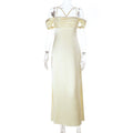 Strap Satin off Shoulder Evening Dress Backless Sexy Dress