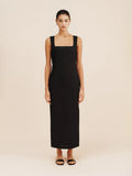 Simple Solid Color Square Collar Sling Dress Summer Slim Cotton Linen Maxi Dress