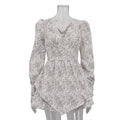 Retro Elegant Elegant Printed V neck Long Sleeve Dress Women Design Irregular Asymmetric Hem High Waist A line Dress