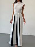 Elegant round Neck Sleeveless Waist Color Contrast Patchwork Dress Evening Dress Women Dress