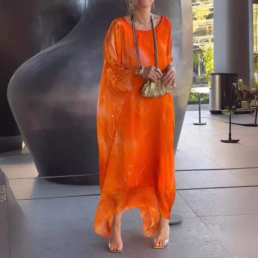 Summer New America Elegant Office Chiffon Printed Dress Marble Texture