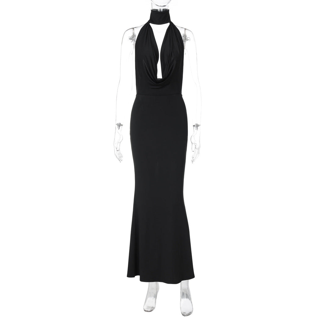 Summer Women Clothing Sexy Cutout Swing Collar Backless Adult Lady like Woman Slim Fit Sheath Split Halter Dress