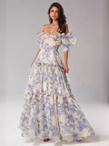 Spring Summer off the Shoulder Women Organza Fairy Long Elegant Evening Dress