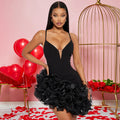 Sexy Sling Solid Color Flounce Irregular Asymmetric Dress