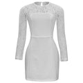 Autumn Solid Color round Neck Lace Stitching Sexy Slim Women Short Dress