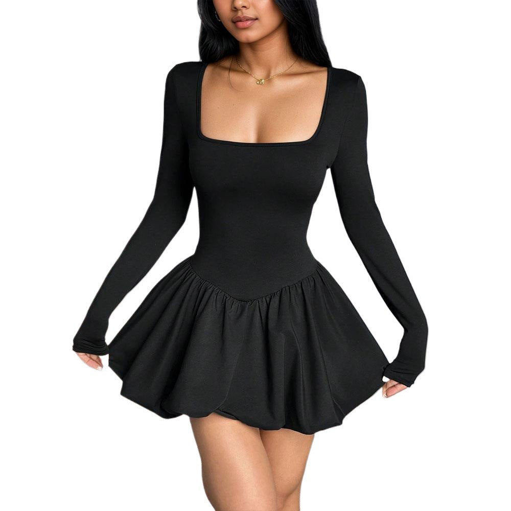 Women Clothing Autumn Winter Long Sleeve Vest Type Slim Fit Sexy Bud Hem Ruffled Dress
