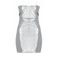 Women Clothing Faux Leather Personality off Neck Low Cut Sexy Sheath Sleeveless Backless Dress Women
