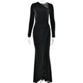 Elegant Slim Women Clothing Dress Diagonal Collar Long Sleeve Pleated Sexy Bright Silk Dress