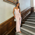 Cami Dress V neck Tube Top Dress Feather Edge Slit Hemline