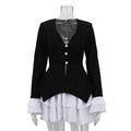 Women Clothing Black White Color Contrast Short Dress V neck Flared Sleeves Elegant A line Dress