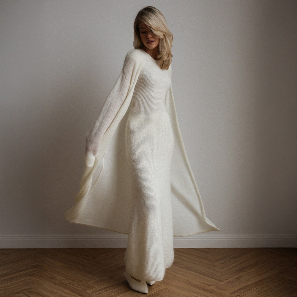 Women Autumn Knitted Cardigan Sleeveless Dress Two Piece Sets Women