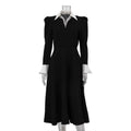 Black White Stitching Faux Two Pieces Sets Dress Women Elegant High Waist A line Dress