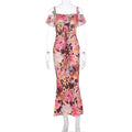Summer Women Sexy Printed Ruffled Spaghetti Straps Slim Slimming Dress