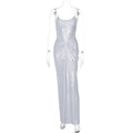 Sexy Adult Lady like Woman Women Clothing Crumpled Twisted Tight Waist Tall Slim Long Sling Dress