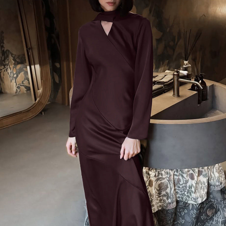 Autumn Scarf V neck Long Sleeve Elegant WomenElegant Dress