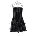 Sweet Little Short Dress Polka Dot Printed Waist Controlled Tube Top Halter Dress