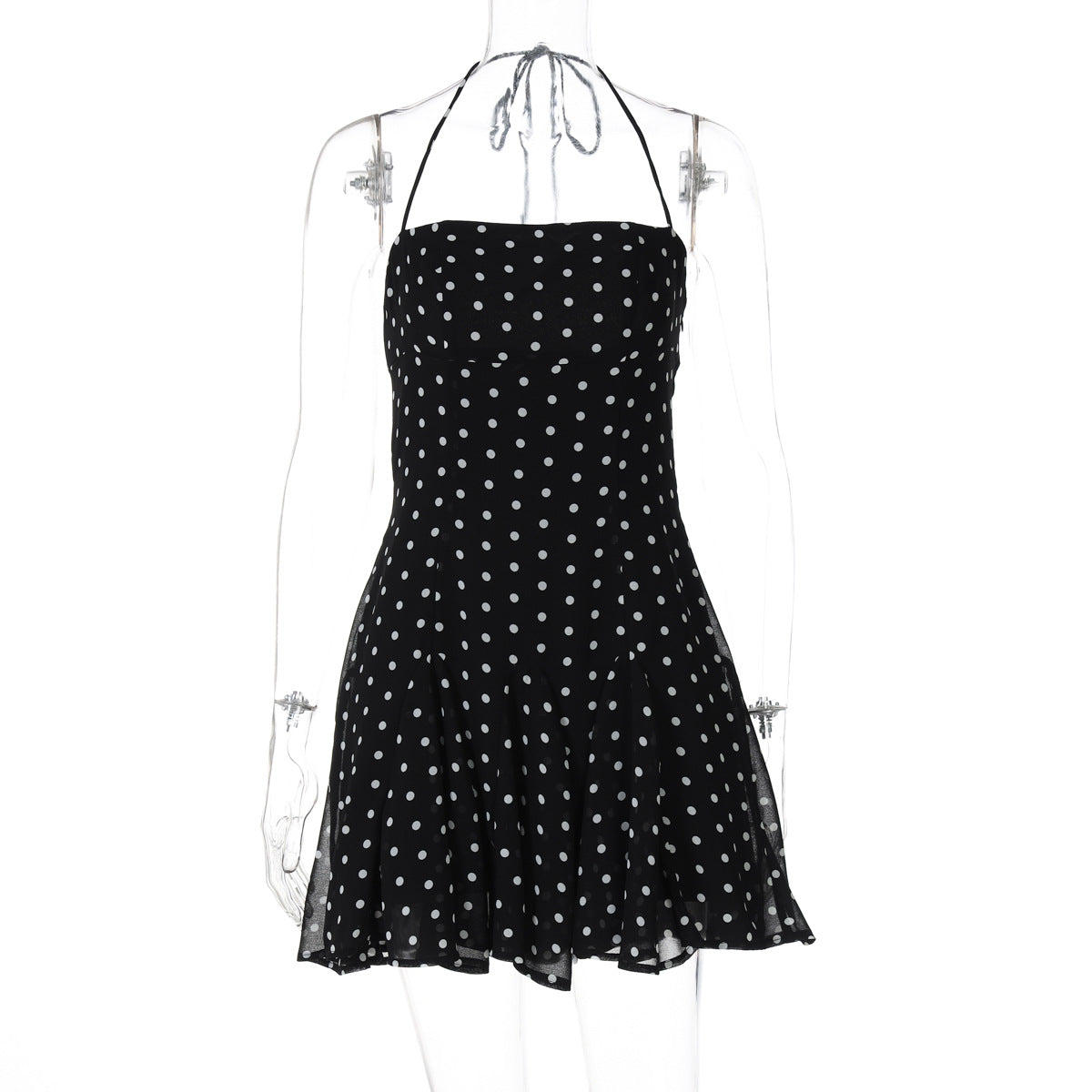 Sweet Little Short Dress Polka Dot Printed Waist Controlled Tube Top Halter Dress