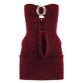 Women Clothing Thin Glittering round Buckle Bow Swing Collar Hollow Out Cutout out Tube Top Dress Party Sexy Hip Dress