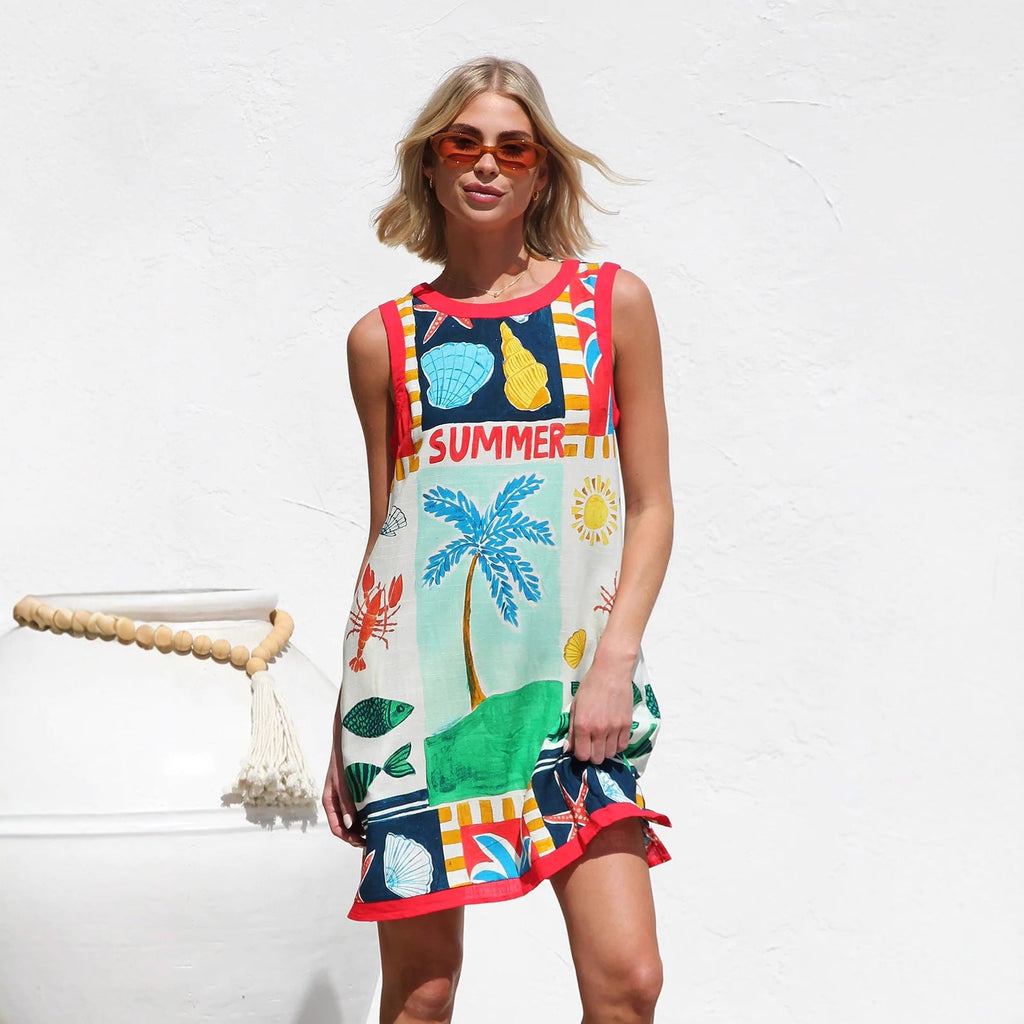 Dress Positioning Multicolor Printing Sleeveless Vest Dress