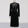 Elegant Light Luxury Cocktail Dress Autumn Diamond Bow High Waist Slim Dress Women