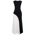 Cross Street round Neck Sleeveless Cinched Patchwork Black White Contrast Color High Waist Dress