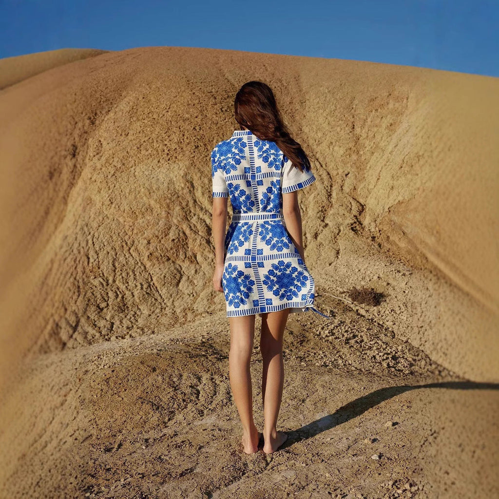 Summer Trade Casual Women Clothing Printed Lace up Dress