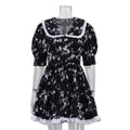 Women Digital Printed Peter Pan Collar Puff Sleeve High Waist Contrast Color A line Dress