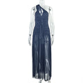 Women Clothing Solid Color Sheath Asymmetric Dress Diagonal Collar Backless Slim Fit Maxi Dress