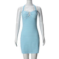Sexy Slim Fit Halter Stripes Women Clothing Contrast Color Sheath