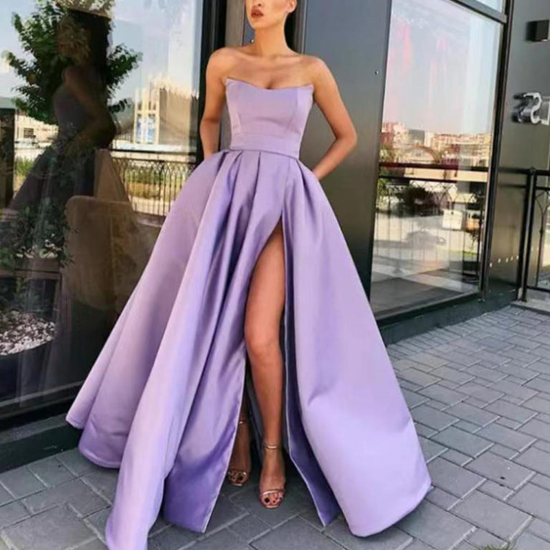 Dress Performance Dress Sexy Tube Top Split Long Cocktail Host Evening Dress