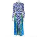 Printing Special Women Clothing Slightly Transparent Waist Slimming Hip Dress High Collar Long Sleeve Office Length Dress
