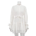 French Autumn Dress Women Clothing Stand up Collar Tie Ruffled Long Sleeve Short Dress