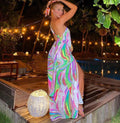 Arrival Spring Summer Women Wear Printed Lace up Slit Backless Vacation Dress Maxi Dress