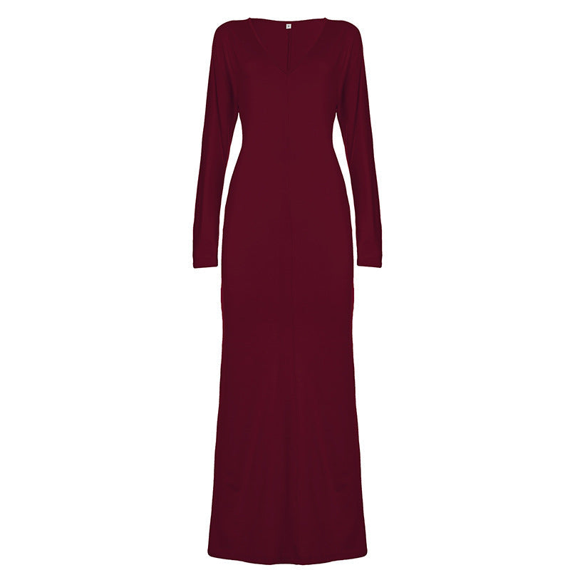 Autumn Winter Sexy Dress Solid Color Sheath Slim Slimming Dress