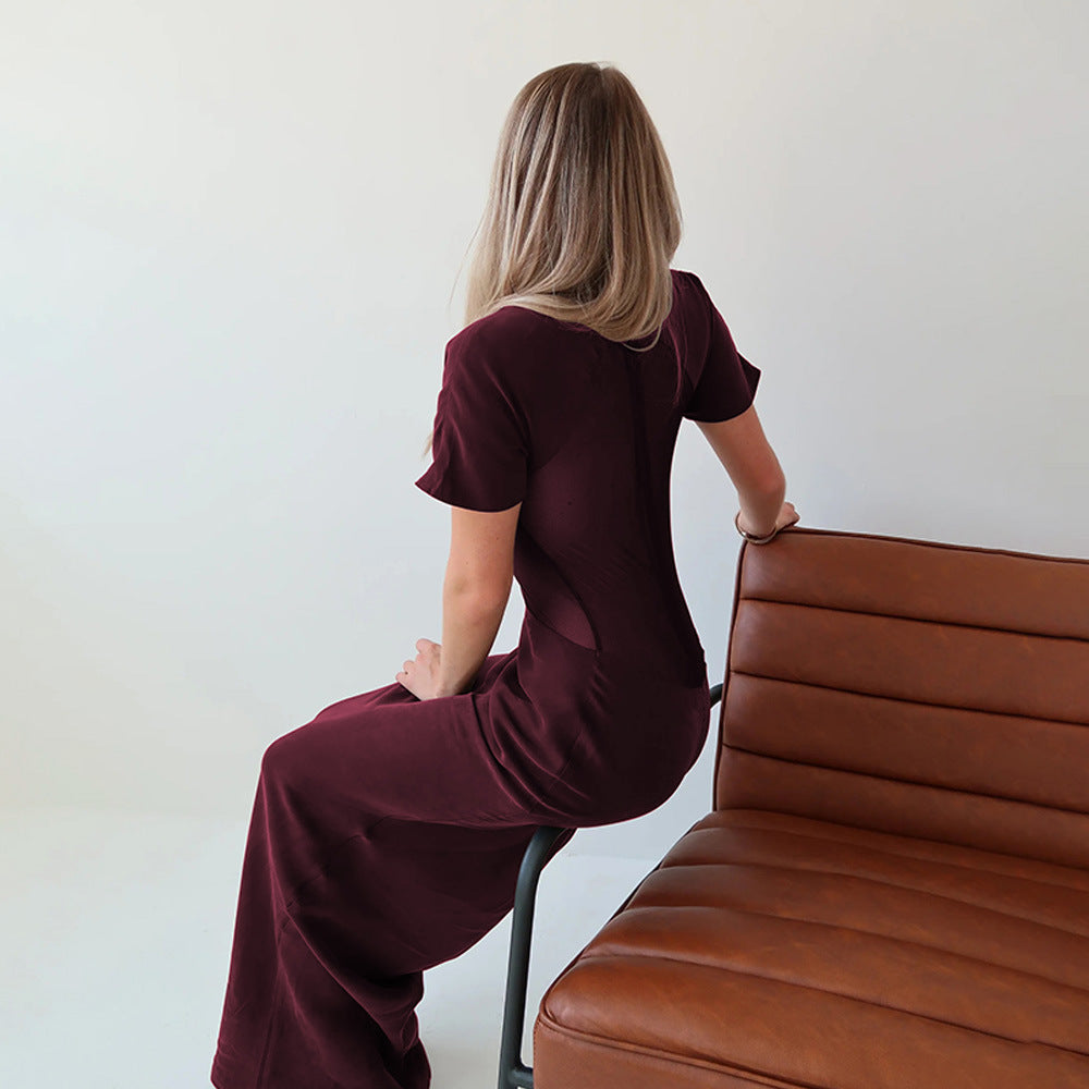 Wear See through Voile Half Turtleneck Dress Sexy Slim Fit Short Sleeved Mop Dress