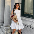 Spring Summer All Match White Elegant Dress round Neck Sexy Bow Lace up Elegant Loose Short Women Clothing