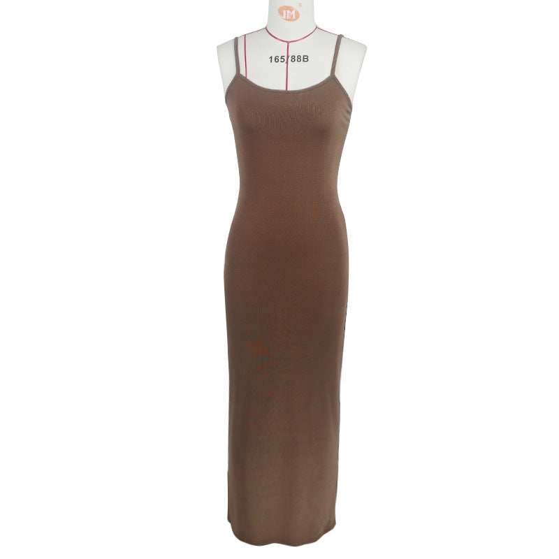 Summer Women Dress Solid Color Dress Comfort Casual Strap Dress