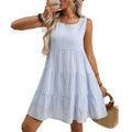 Summer Women Clothing Loose Casual Elegant Sleeveless Plaid Dress