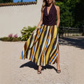 Skirt Color Striped Printing Slit Hemline at Hem Elegant Women Skirt