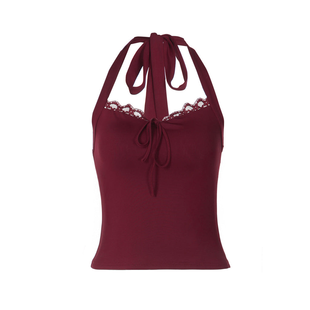 Women Clothing Winter Sexy Lace Stitched Backless Lace up Tube Top