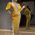 Spring Gold Women Wedding Satin Large Swing Sexy Dress Trailing Cocktail Evening Dress