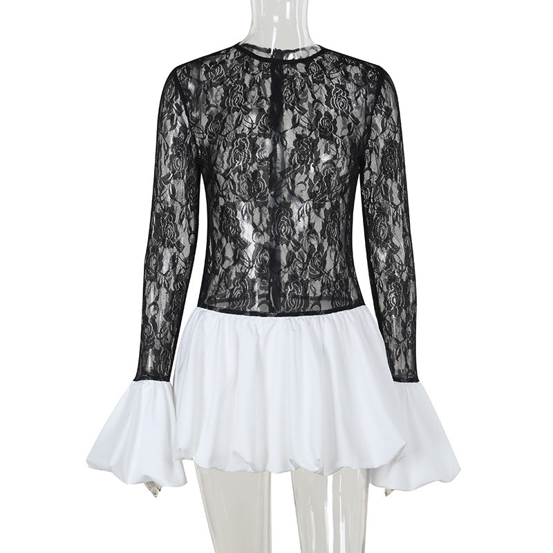 Autumn Dress Slim Lace Stitching Petti dress for Women Puffy dress