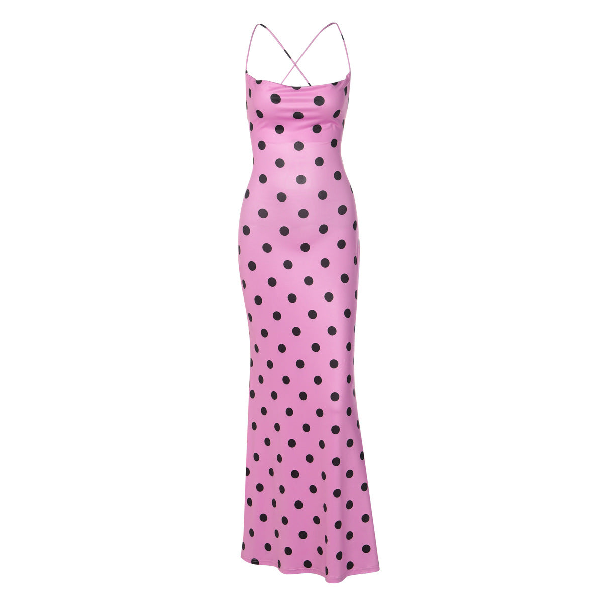 Sexy Backless Swing Collar Slim Fit Long Strap Polka Dot Dress Women