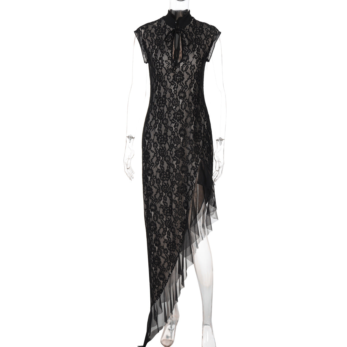 Women Wear Summer Sexy Mesh See through Lace Slim Sleeveless Dress