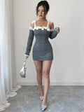 Lace Dress Stitching Hand Crocheting off Shoulder Dress Oversleeves Separated Type Knitted Dress Women Clothing Woolen Dress