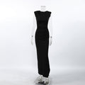 Adult Lady like Woman Wind Black Sleeveless Padded Shoulder Slim Fit Slit Sexy Dress Women Clothing Slimming Elegant Dress