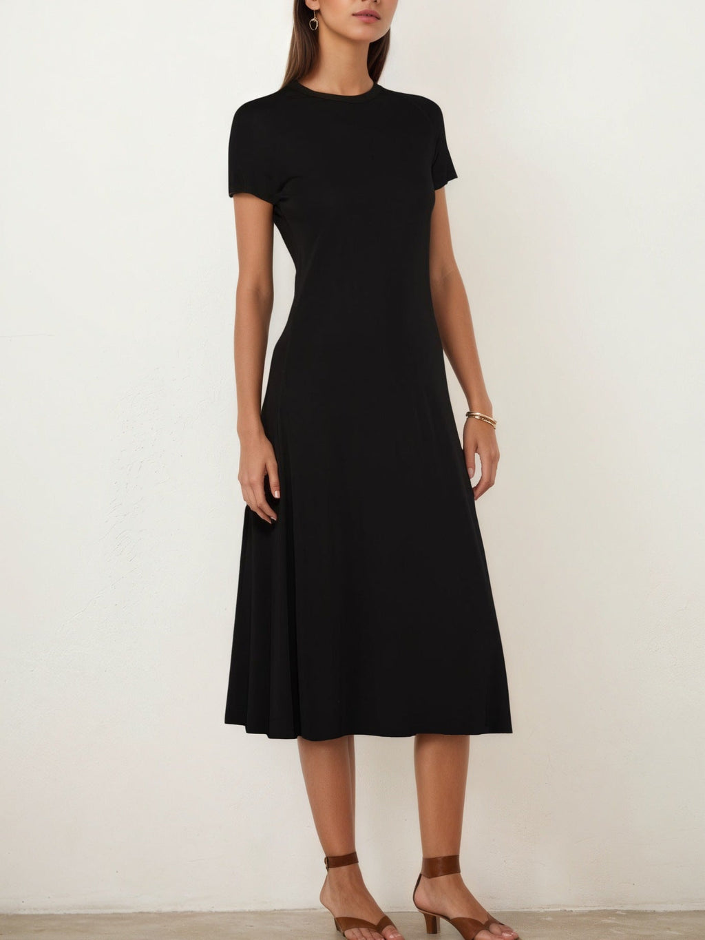 Summer Casual round Neck Short Sleeve Slim Fit A line Swing Dress