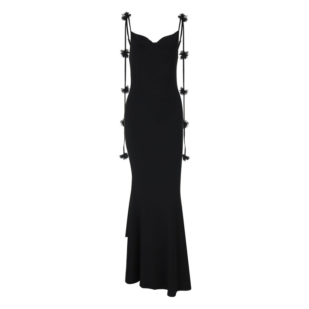 Summer Women Sexy Backless Floral Decoration Formal Dress Sling Dress