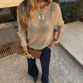 Spring Summer Women Clothing Hollow Out Cutout Loose round Neck Woolen Vacation Top Women
